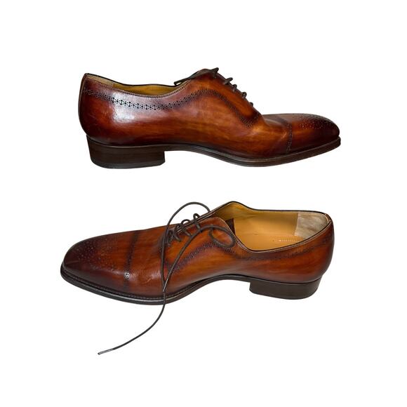 Magnanni Leyton Cap-Toe Oxford Dress Shoes Mens 10.5 Brown Cognac Leather Brogue main image 5